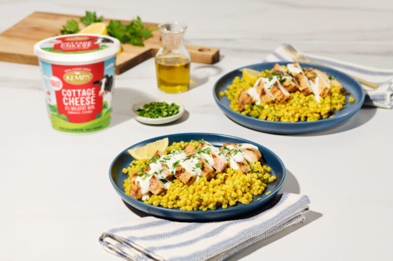 Grilled Mediterranean Marinated Chicken with Herby Cottage Cheese Sauce