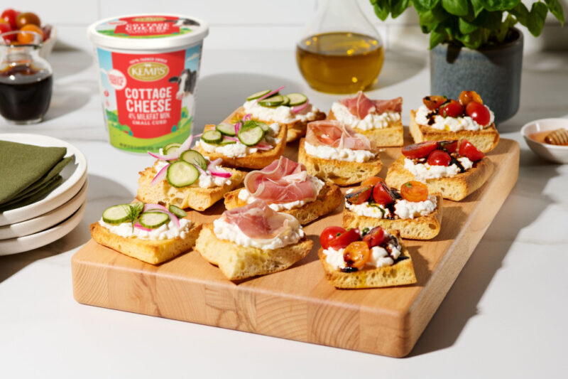 Focaccia and Cottage Cheese Crostini